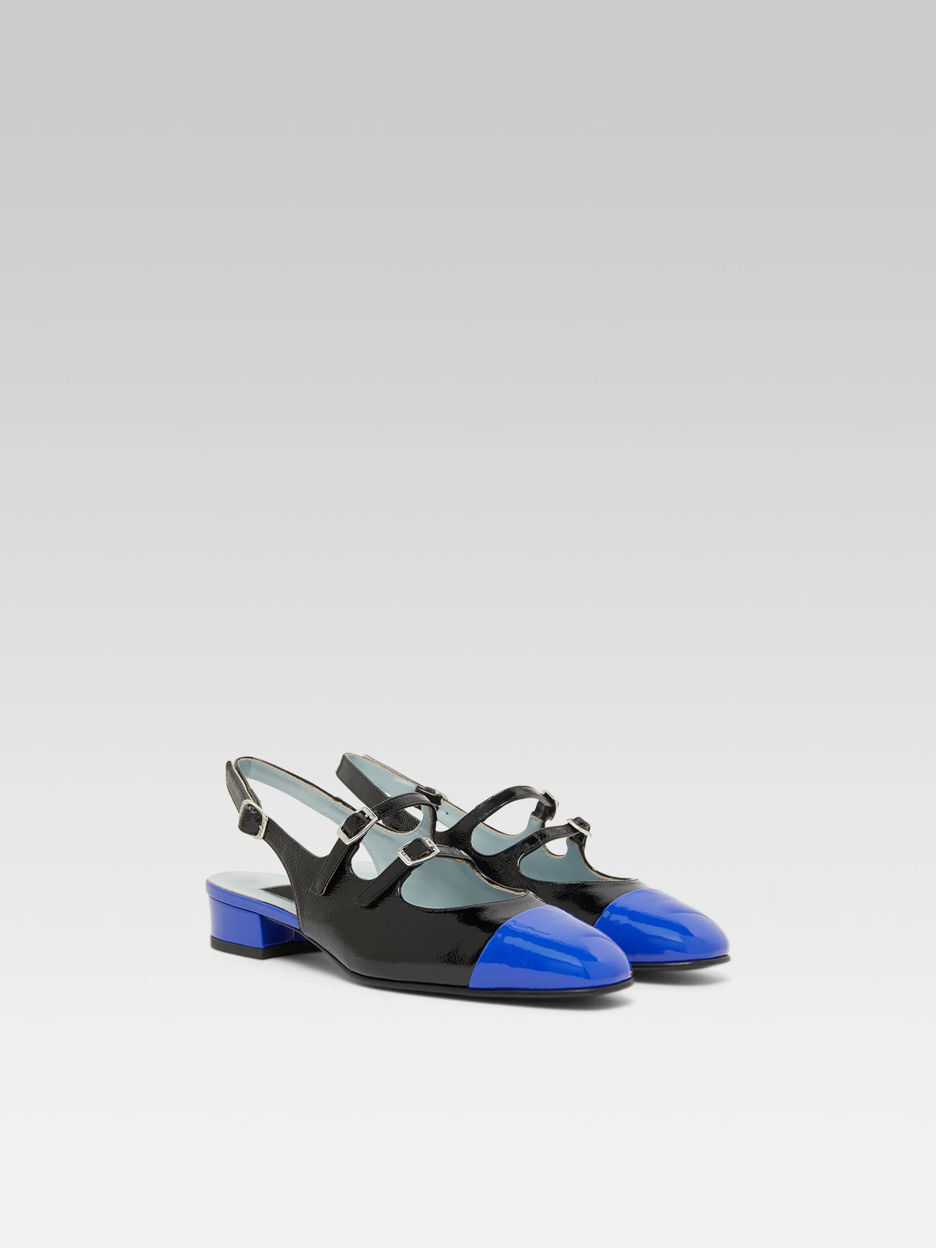 Abricot - Babies slingback cuir naplack noir et cuir verni bleu électrique