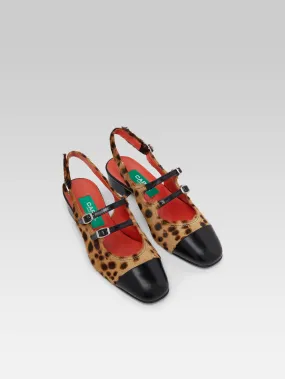 Abricot - Babies slingback cuir pony léopard upcyclé et cuir noir