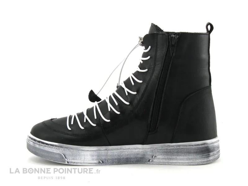 Achat chaussures Lily Mood Femme Boots, vente Lily Mood 26-1210 Noir - Elastique blanc - Chaussure montante Femme
