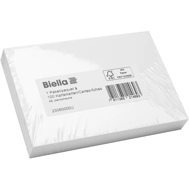 Biella cartes-fiches, A6, neutre, blanc