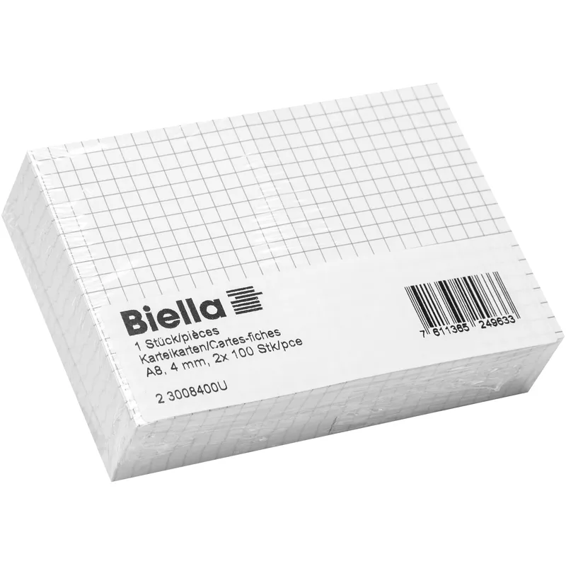 Biella cartes-fiches, A8, quadrillé, blanc