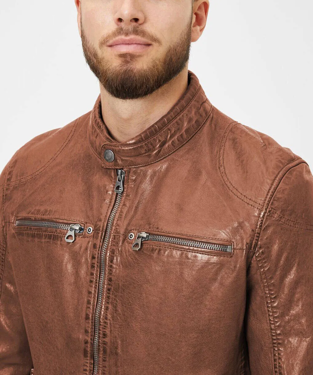 Blouson cuir motard cognac