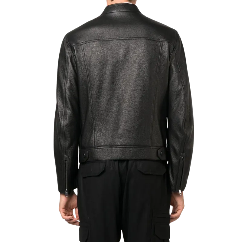 Blouson zippé cuir grainé noir