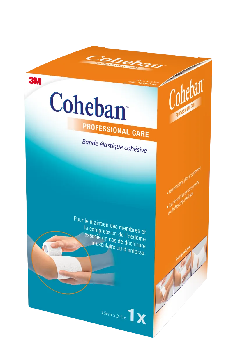 COHEBAN - Bande de Contention Cohésive Elastique Blanc, 10cmx3,5cm | 3M  - Parapharmacie Boticinal