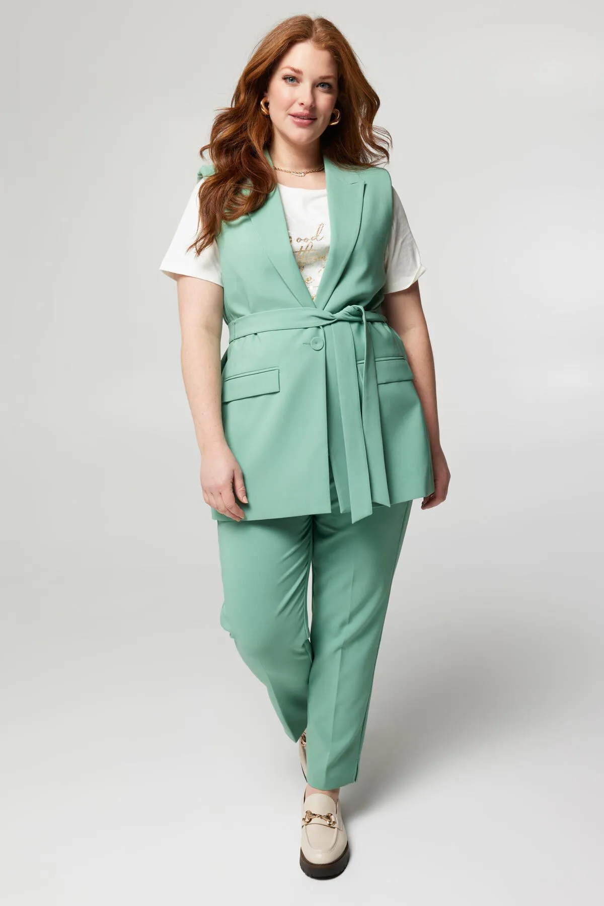 Femmes Gilet avec ceinture assortie Menthe | MS Mode