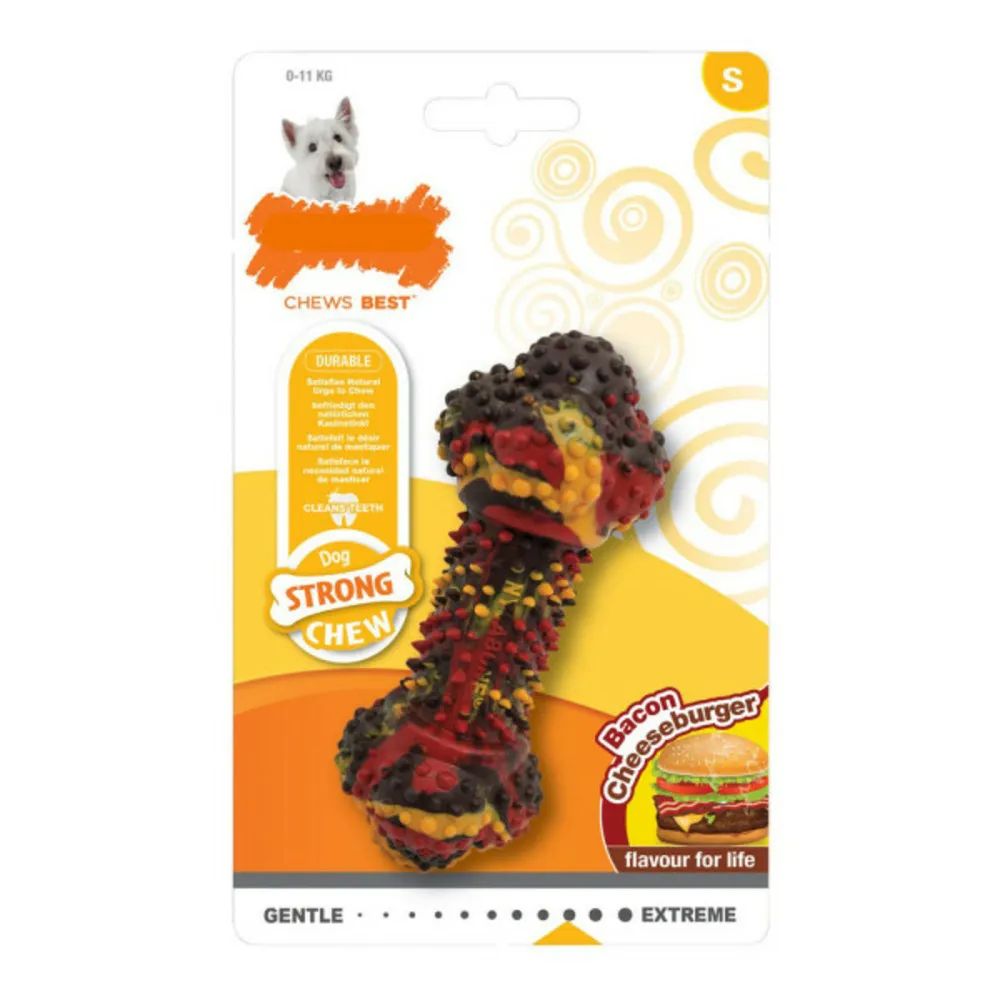 Jouet pour chien strong chew bacon fromage hamburgers caoutchouc taille s