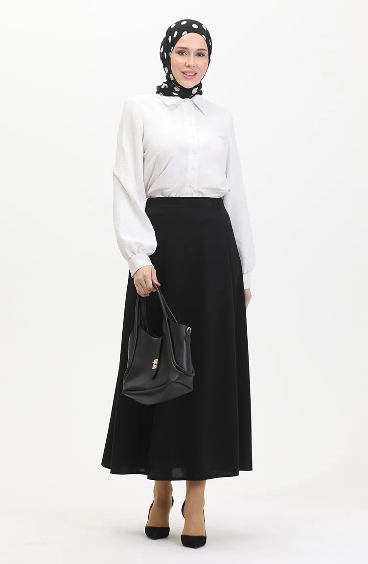 Jupe Cloche Avec Taille Elastique 3035-05 Noir 3035-05