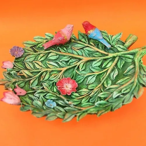 Moule silicone grande assiette 31cm feuille fleur et oiseaux 3d pour plâtre wepam cire savon argile résine polyester ciment