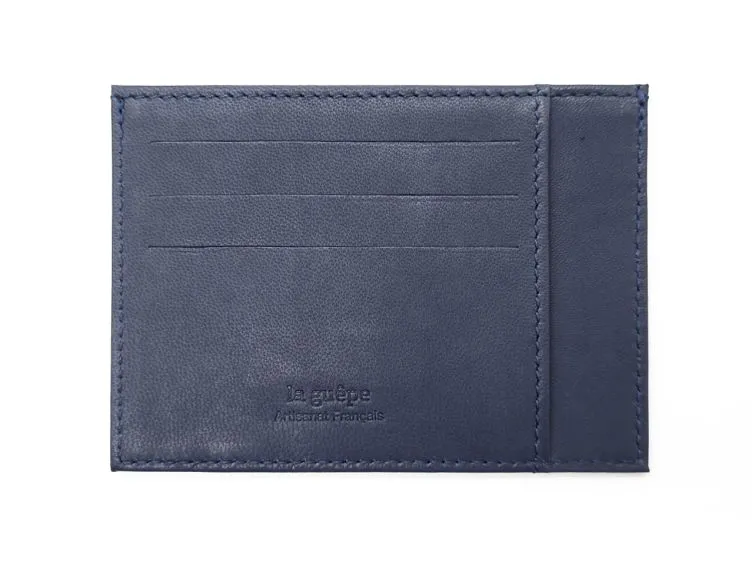 Porte-cartes ouvert "Luxe" tout cuir bleu 6 Cartes - PM-013-01 