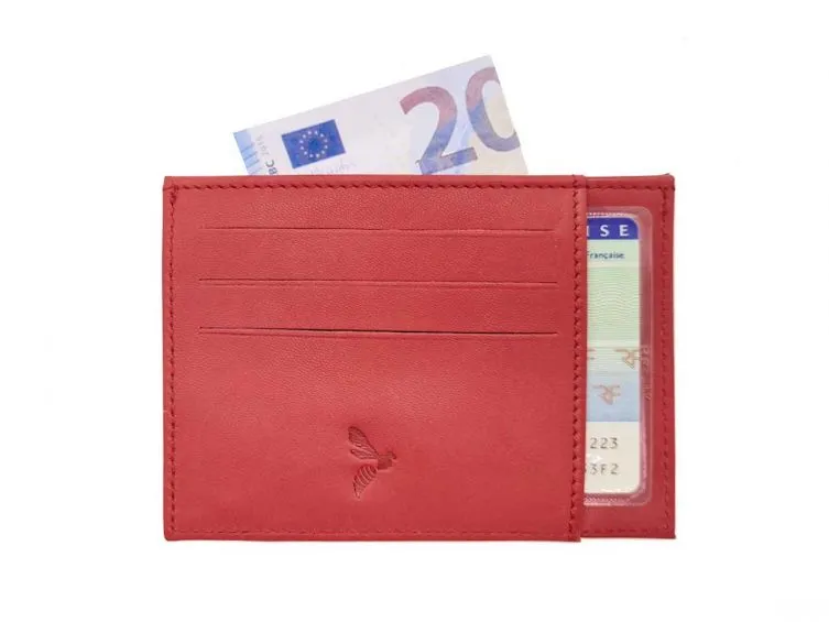 Porte-cartes ouvert "Luxe" tout cuir rouge 6 Cartes - PM-013-01 