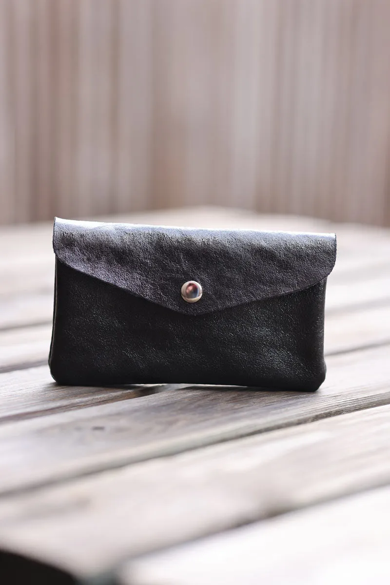 Porte monnaie et cartes en cuir noir