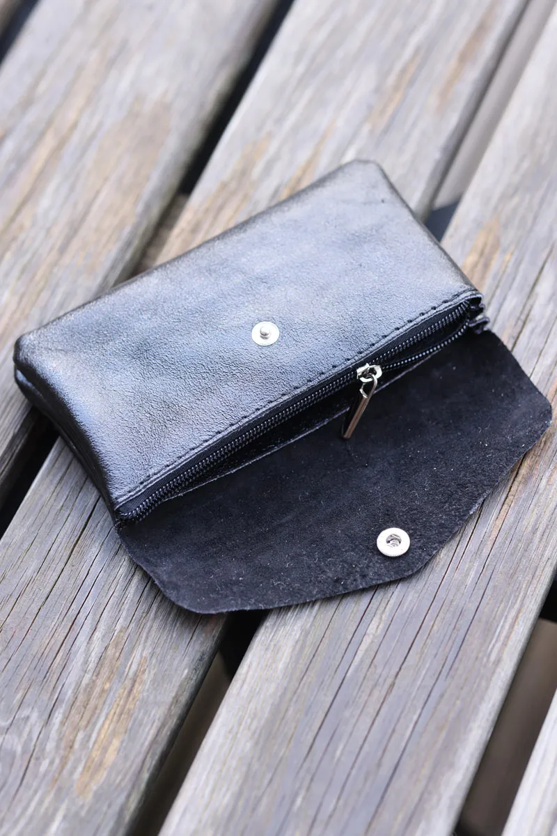 Porte monnaie et cartes en cuir noir