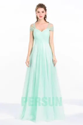 Robe demoiselles d'honneur menthe bustier coeur en tulle à mancheron