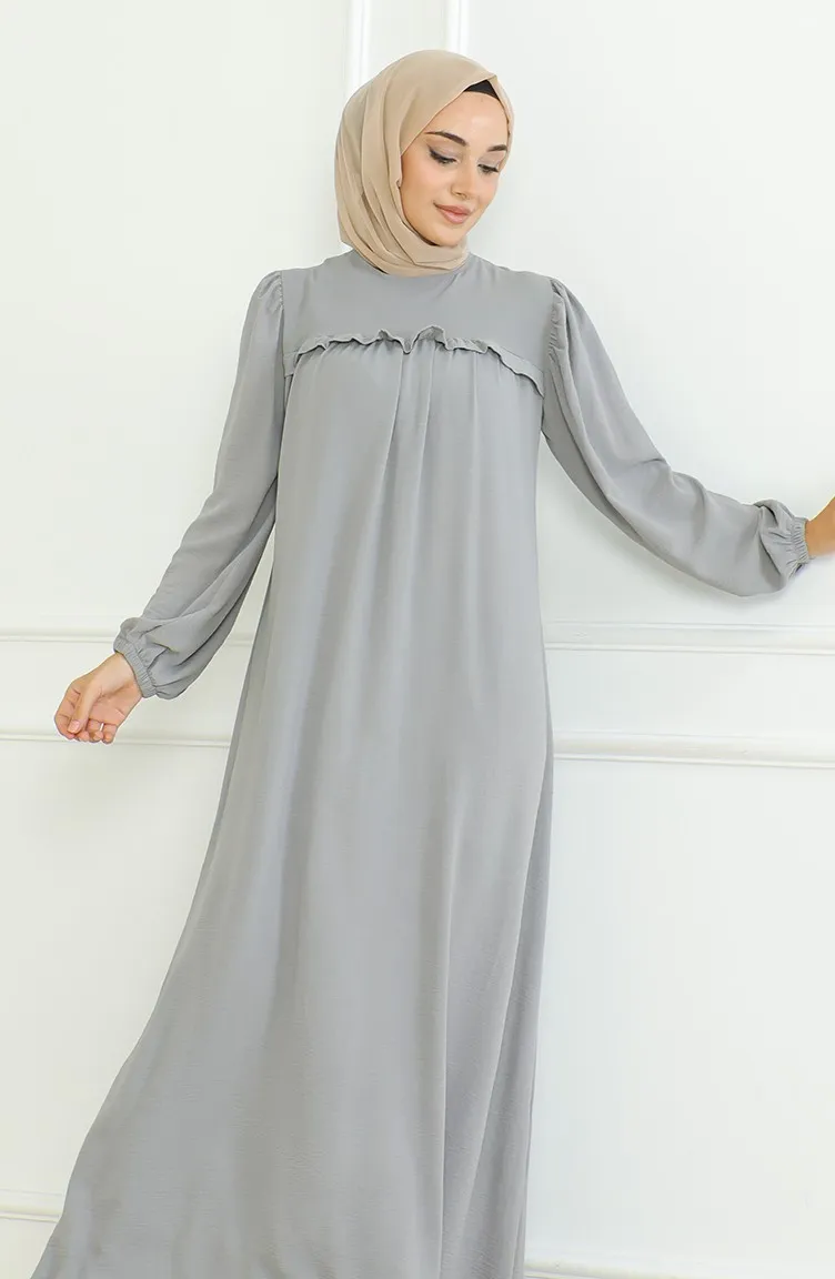 Robe Elastique Manches Tissu 0465-04 Gris 0465-04