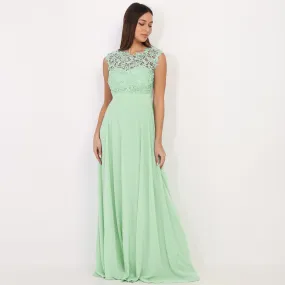 Robe longue à dentelle- Vert menthe