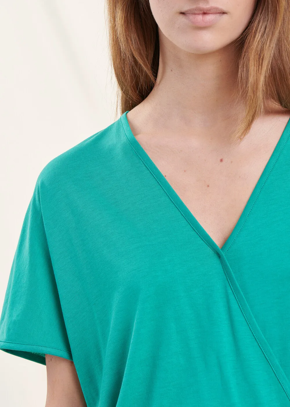 T-shirt blousant vert menthe en lyocell manches courtes