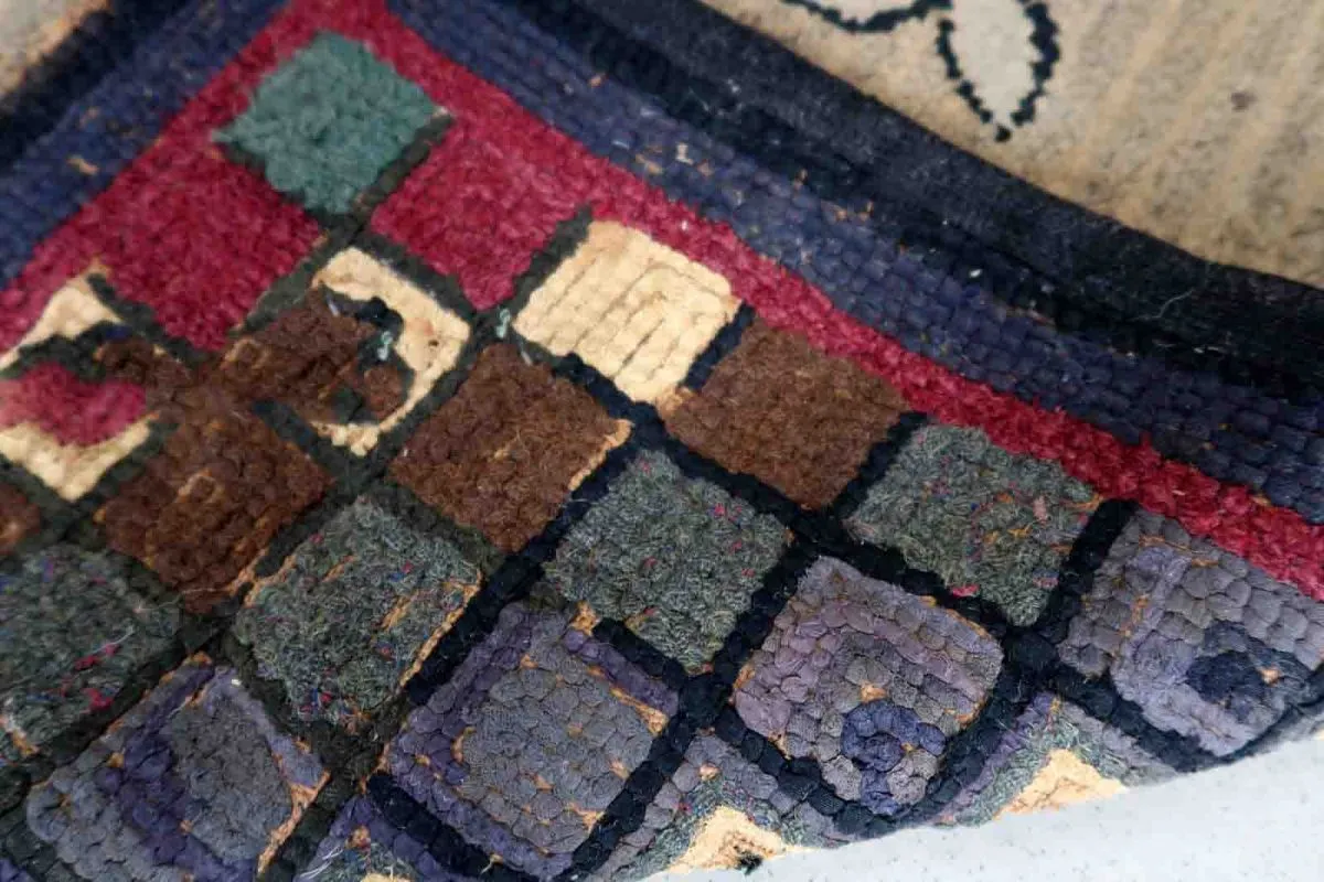Tapis ancien Américain Hooked fait main, 1C978